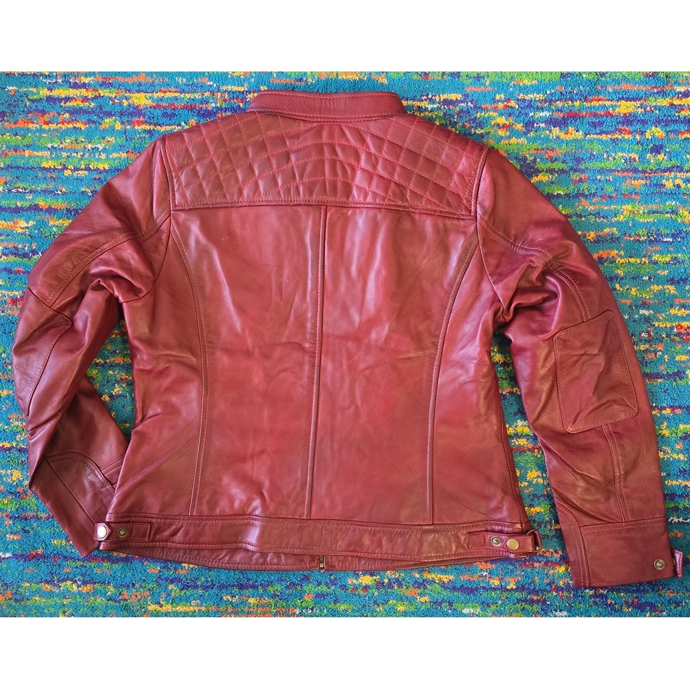 NWT Decrum Johnson Diamond1 Leather Cafe Racer Jacket in Maroon Women XL - Picture 6 of 8